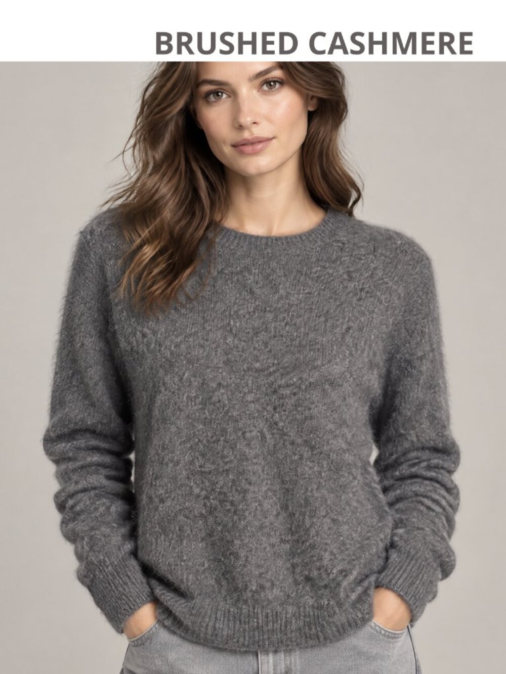 NWOT Gray Brushed Cashmere Wool Crewneck Sweater Large
